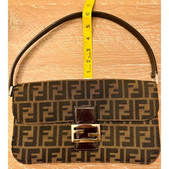Fendi FF Tobacco Zucca Baguette Shoulder Bag  Canvas Leather SHW Authentic‎ CoA - Picture 8 of 16